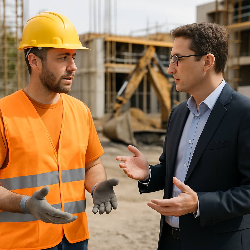 Terrassier discutant avec un client sur un chantier