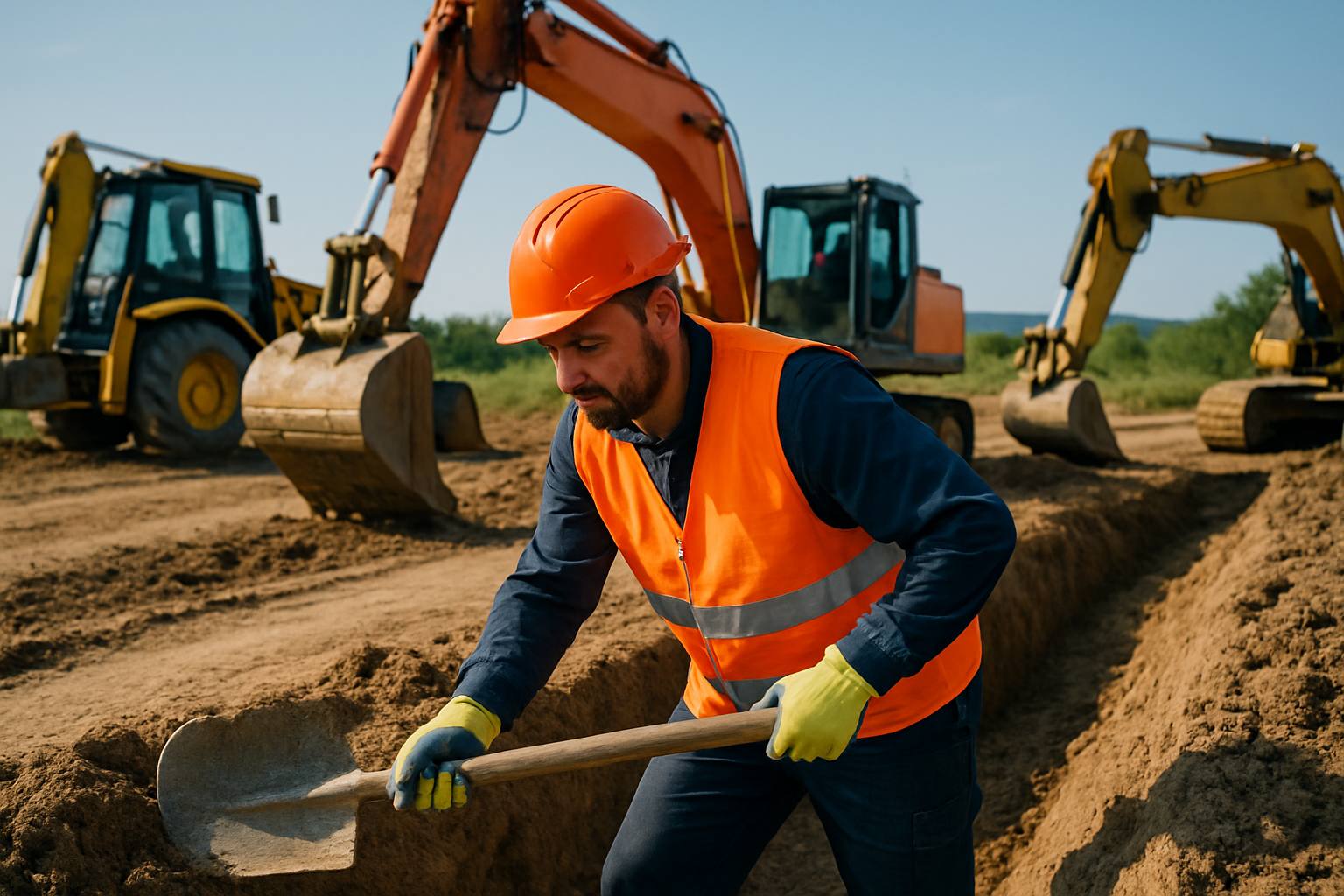 'Image à la une : Terrassier professionnel au travail sur un chantier de VRD avec des engins de terrassement'